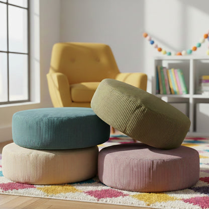 Rundes Bodenkissen nas Mass aus Cordvelours Stoff